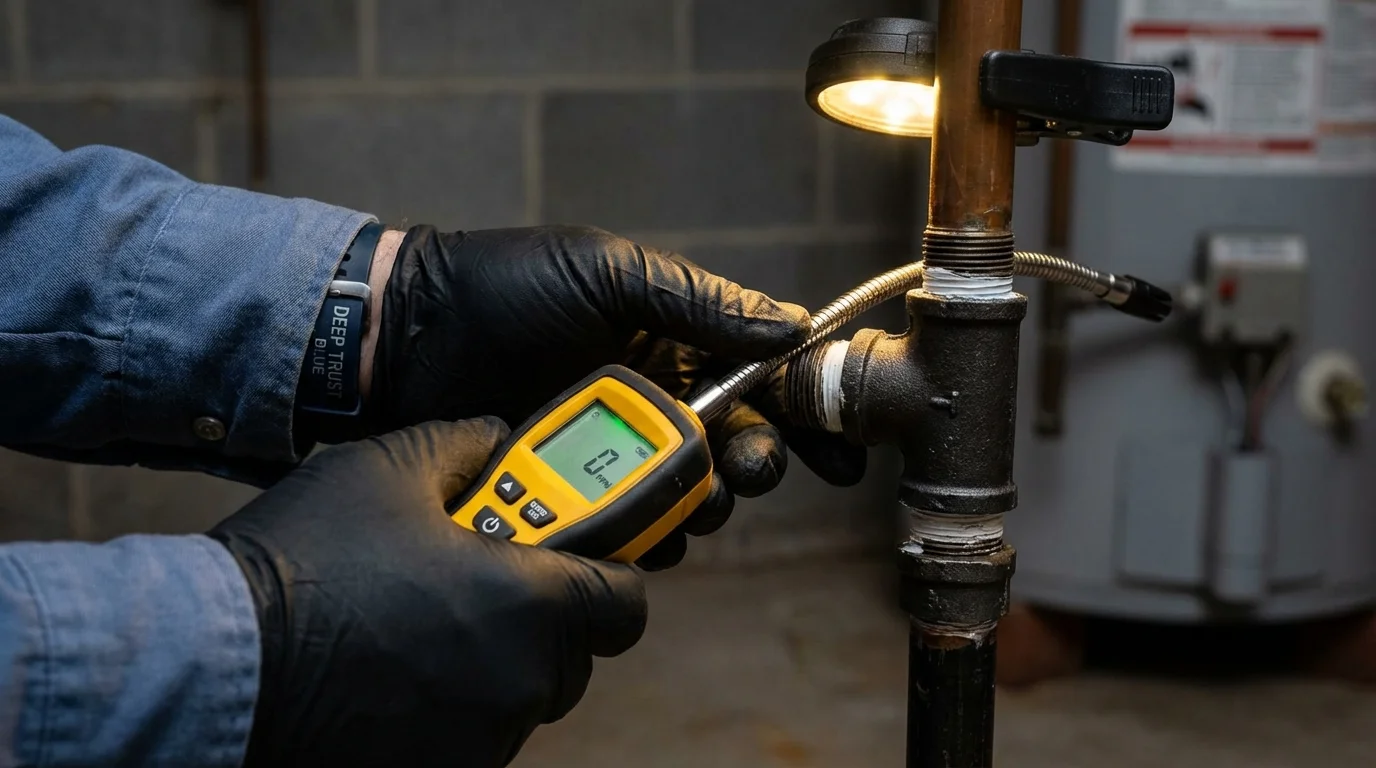Gas leak detection with electronic sniffer by Johns Plumbing LLC in Elroy