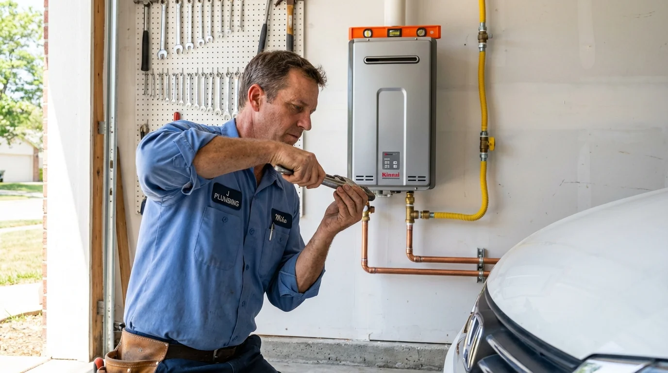 Tankless water heater installation by a Johns Plumbing LLC plumber in Elroy